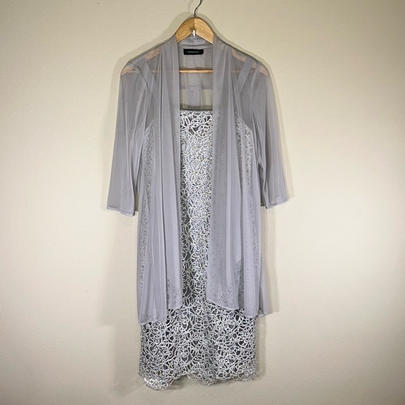 R&M Richard Silver Gray Mother of Bride Midi Length Dress Women 8 Formal Wedding - Picture 11 of 12